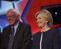 LAS VEGAS, NV - OCTOBER 13 2015: CNN Democratic presidential debate features candidates Sen. Bernie Sanders, Hillary Clinton laugh