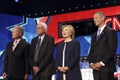 LAS VEGAS, NV - OCTOBER 13 2015: (L-R) Democratic presidential debate features candidates Jim Webb, Sen. Bernie Sanders, Hillary C Royalty Free Stock Photo