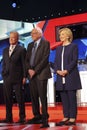 LAS VEGAS, NV - OCTOBER 13 2015: (L-R) Democratic presidential debate features candidates Jim Webb, Sen. Bernie Sanders, Hillary C Royalty Free Stock Photo