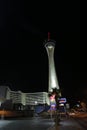 Las Vegas, NV, USA, 2.09.2020 - iconic night view of famous STRAT Hotel tower