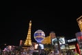 Las Vegas, NV, USA, 2.09.2020 - Night View Paris hotel Casino and Eiffel Tower Royalty Free Stock Photo