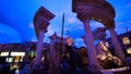 Statues at the Forum Shops of Caesars Palace with artificial skies and lighting effects.