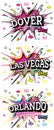 Las Vegas, Orlando and Dover Comic Text Set in Pop Art Style