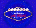 Las Vegas red and white lettering with white stars on blue background. Travel Postcard