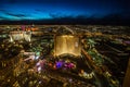 Las Vegas skyline at sunset - The Strip - Aerial view of Las Vegas Boulevard Nevada Royalty Free Stock Photo