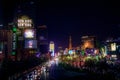 The Las Vegas Strip during the night with neon signs and traffic. Royalty Free Stock Photo
