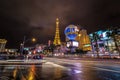 Las Vegas Strip and Paris Hotel Casino at night - Las Vegas, Nevada, USA Royalty Free Stock Photo