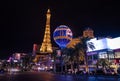 Las Vegas Strip and Paris Hotel Casino at night - Las Vegas, Nevada, USA Royalty Free Stock Photo