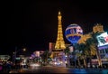 Las Vegas Strip and Paris Hotel Casino at night - Las Vegas, Nevada, USA Royalty Free Stock Photo