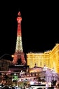 Las Vegas Strip and Paris Hotel Casino at night - Las Vegas, Nevada, USA Royalty Free Stock Photo