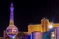 Las Vegas, USA January 18, 2023: The famous hot air balloon and eiffel tower at the Paris Las Vegas hotel and casino.