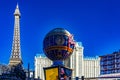 Las Vegas, USA January 18, 2023: The hot air balloon and the Eiffel Tower of the Paris Las Vegas Strip hotel.