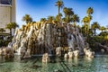 Las Vegas USA January 19, 2023: The lake and the famous and magnificent volcano at The Mirage casino in Las Vegas.