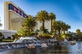 Las Vegas USA January 18, 2023: The lake and its waterfalls and volcano waterfalls at The Mirage casino and resort in Las Vegas