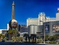 Las Vegas, USA January 18, 2023: The Paris Las Vegas hotel, casino and resort with its Eiffel Tower and hot air balloon. Royalty Free Stock Photo