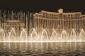 Las Vegas Bellagio Hotel Casino, featured with its world famous fountain show, at night with fountains  in Las Vegas, Nevada Royalty Free Stock Photo