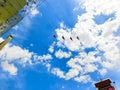 Las Vegas, USA - May 07, 2016: A people ridingt on the SlotZilla zip line attraction at the Fremont Street Experience. Royalty Free Stock Photo