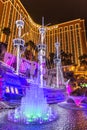 LAS VEGAS, USA - MAY 28, 2015: Treasure Island Hotel and Casino resort at night. It is famous for staged pirate battles Royalty Free Stock Photo