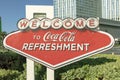 Las Vegas welcome sign with advertising of Coca Cola refreshments