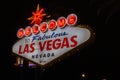 Las Vegas - The Welcome to Fabulous Las Vegas sign at night on Las Vegas Boulevard South (The Strip), Las Vegas, Nevada, USA Royalty Free Stock Photo