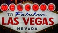 Las Vegas - The Welcome to Fabulous Las Vegas sign at night on Las Vegas Boulevard South (The Strip), Las Vegas, Nevada, USA Royalty Free Stock Photo