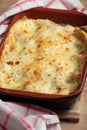 Lasagna in a baking dish