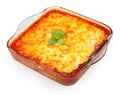 Lasagna in a cooking glass pot