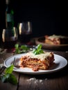 Lasagna dish with red wine Royalty Free Stock Photo