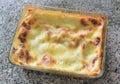Lasagna in glass bowl, Italian food