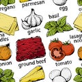 Lasagna ingredients vector seamless pattern Royalty Free Stock Photo