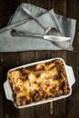 Fresh Lasagna with Minced Beef, Bolognese Sauce and Mozzarella Cheese Royalty Free Stock Photo