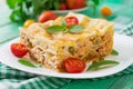 Lasagna with minced meat, green peas Royalty Free Stock Photo