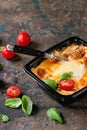 Lasagna in plastic box Royalty Free Stock Photo