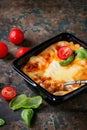 Lasagna in plastic box Royalty Free Stock Photo