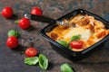 Lasagna in plastic box Royalty Free Stock Photo