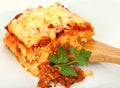 Lasagna Portion on Serving Spoon Royalty Free Stock Photo