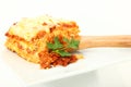 Lasagna Portion on Serving Spoon Royalty Free Stock Photo