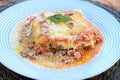 lasagna with red bolognese sauce, typical Italian cuisine pasta