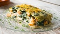 Lasagna with salmon and spinach in Rome. Royalty Free Stock Photo