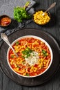 lasagna soup with ground beef, corn, tomato paste Royalty Free Stock Photo