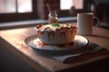 Lasagna on the table in the restaurant. AI generative