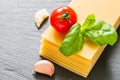 Lasagne ingredients on stone background Royalty Free Stock Photo