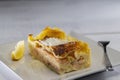 lasagne with salmon, bechamel and parmesan cheese Royalty Free Stock Photo