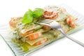 Lasagne shrimp and pesto Royalty Free Stock Photo