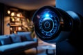 A laser-based security system in a smart home that adjusts its sensitivity based on the time of day, automatically increasing