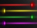 Laser beam set. Colorful laser beam collection isolated on transparent background. Neon lines. Glow party laser beams abstract eff Royalty Free Stock Photo