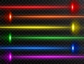 Laser beam set. Colorful rainbow laser beam collection isolated on transparent background. Neon lines. Glow party laser beams abst