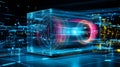 Laser beam in a transparent cube showcasing advanced tech in a conceptual lab Royalty Free Stock Photo