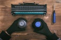 Laser cartridge refilling. Royalty Free Stock Photo