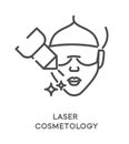 Laser cosmetology treatment icon and female face with eye mask Royalty Free Stock Photo